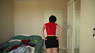 trying on new clothes like skirts and tops naked