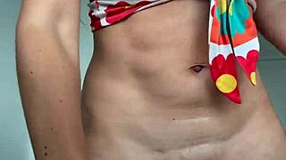 Outdoor shower leads to shaved pussy shaving