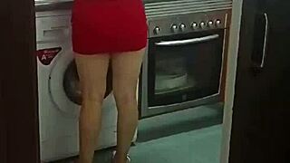 quickie with mother-in-law's pussy in kitchen creampie