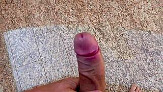 Brazilian amateur masturbates and cums huge load in garage