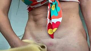 Outdoor shower leads to shaved pussy shaving