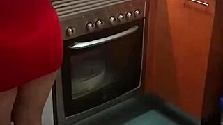 quickie with mother-in-law's pussy in kitchen creampie