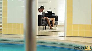 victoria daniels enjoys pool swims and sucking