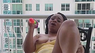 super soaker pussy spray on balcony with toys and squirting