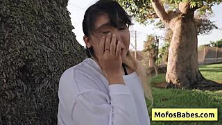 Sexy Asian Teen Tomie Tang Reveals Her Natural Big Boobs to Friend Charles Dera Outdoors During Horny Encounter