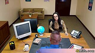 geeky asian secretary blows for promotion expertly