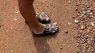 Latina in lingerie public assfucking with black bricklayer