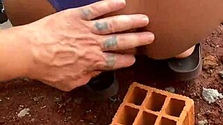 Latina in lingerie public assfucking with black bricklayer