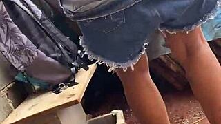 Latina in lingerie public assfucking with black bricklayer