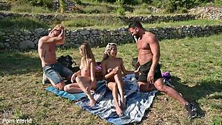 Nympho BFFs Rebecca Volpetti And Veronica Leal Enjoy Scenic Stranger Gangbang With Face Fucking