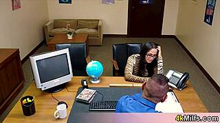 geeky asian secretary blows for promotion expertly