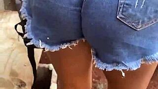 Latina in lingerie public assfucking with black bricklayer