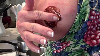 Mature housewife Raehart enjoys kitchen pleasures