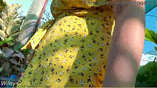 Wifey flaunts big tits in cute summer dress outdoors