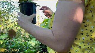 Wifey flaunts big tits in cute summer dress outdoors