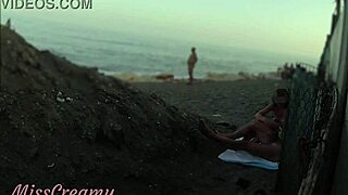 Flashing my cock at the public beach, my stepdaughter helps me cum in front of everyone