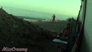 Flashing my cock at the public beach, my stepdaughter helps me cum in front of everyone