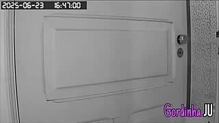 Hidden camera catches busty stepmother tidying house