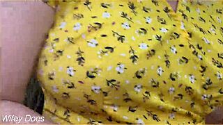 Wifey flaunts big tits in cute summer dress outdoors