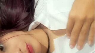 after the massage, the brunette enjoys a real homemade fuck