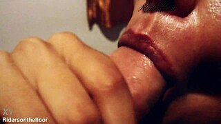 beautiful lips teasing and sucking cock close up