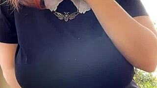 Chubby alt milf smokes intensely outback