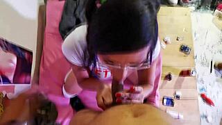 Swallowing Deeply In Pigtails