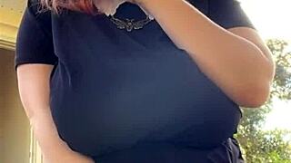 Chubby alt milf smokes intensely outback