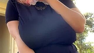 Chubby alt milf smokes intensely outback