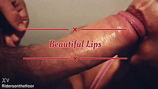 beautiful lips teasing and sucking cock close up