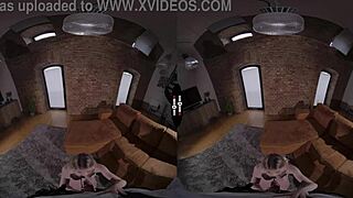 Will the blonde bride get her shaved pussy blown in the dark room VR?