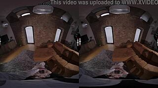 Will the blonde bride get her shaved pussy blown in the dark room VR?