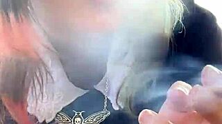 Chubby alt milf smokes intensely outback