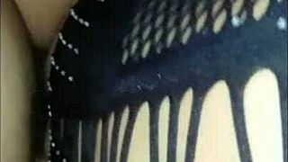 My wife in sexy lingerie gets cum inside, big tits amateurs enjoy cumshot