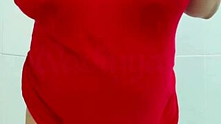 asian teen feels sexy and horny with her pregnant belly in homemade solo