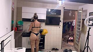 Painter fucks the homeowner in ass and pussy while painting.