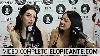 Bisexual lesbians kiss and play with lollipop