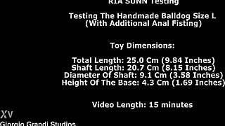 ria sunn casually tests huge handmade balldog with rough anal fisting and gaping asshole