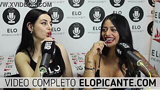 Bisexual lesbians kiss and play with lollipop