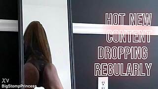 Ebony beauty shakes her ass seductively in lingerie and costume while dancing