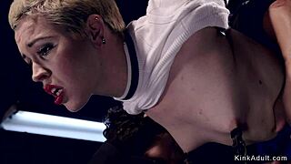 Blonde in doggy bondage gets caned!