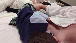 Schoolgirl in uniform rides herself on cock, gets creampied inside pussy, homemade amateur video 😍