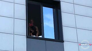 Watch As I Fuck The Skinny Brunette Babe In Front Of The Neighbors, Her Small Tits Bouncing.