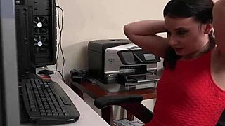 The pretty brunette babe fingers her hairy bush in solo masturbation.