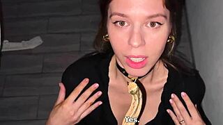 Pretty girl with big tits squirts on Halloween night, trying not to cum until the end