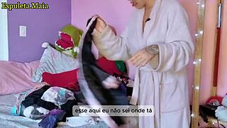 Hot brazilian brunette shows panties and lingerie.