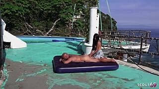 Old German tourist fucks Latina MILF's ass publicly near beach