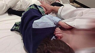 Schoolgirl in uniform rides herself on cock, gets creampied inside pussy, homemade amateur video 😍