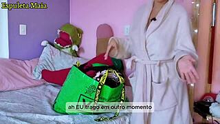 Hot brazilian brunette shows panties and lingerie.