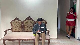 Old pervert fucks beautiful busty big-assed student.